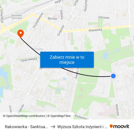 Rakowiecka - Sanktuarium 02 to Wyższa Szkoła Inżynierii i Zdrowia map