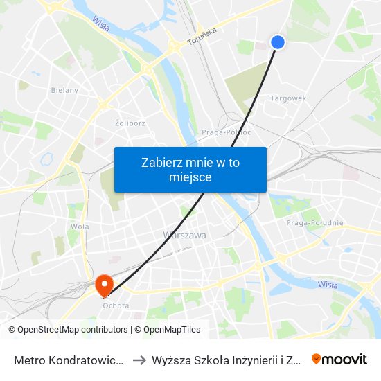 Metro Kondratowicza 04 to Wyższa Szkoła Inżynierii i Zdrowia map