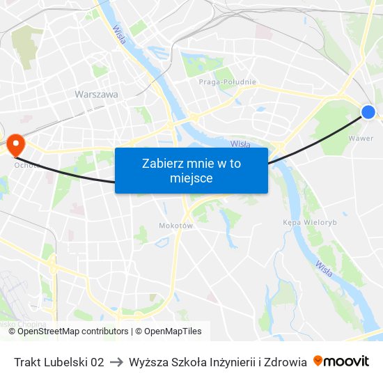 Trakt Lubelski 02 to Wyższa Szkoła Inżynierii i Zdrowia map