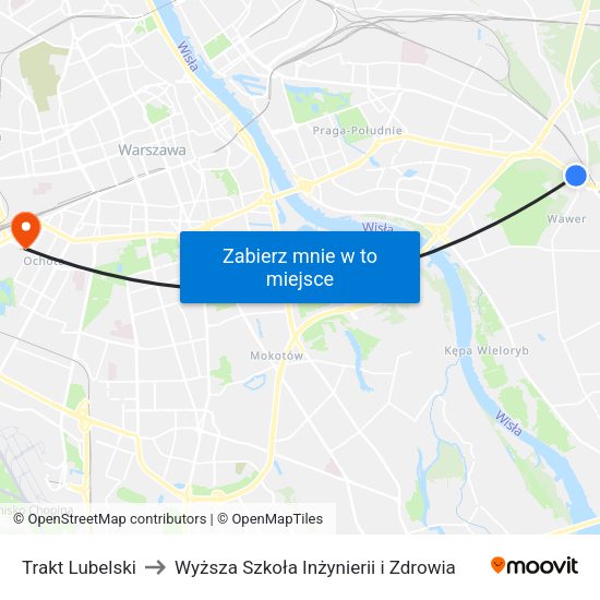 Trakt Lubelski to Wyższa Szkoła Inżynierii i Zdrowia map