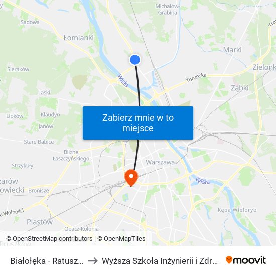 Białołęka - Ratusz 01 to Wyższa Szkoła Inżynierii i Zdrowia map