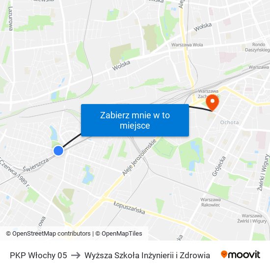 PKP Włochy 05 to Wyższa Szkoła Inżynierii i Zdrowia map