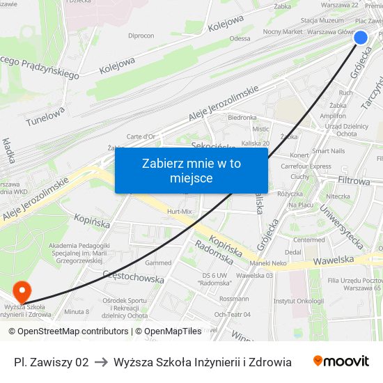 Pl. Zawiszy to Wyższa Szkoła Inżynierii i Zdrowia map