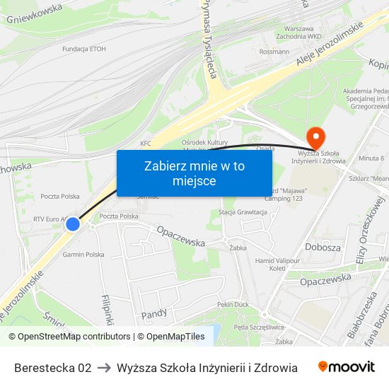 Berestecka to Wyższa Szkoła Inżynierii i Zdrowia map