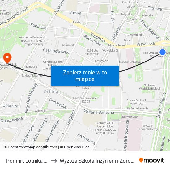 Pomnik Lotnika 01 to Wyższa Szkoła Inżynierii i Zdrowia map