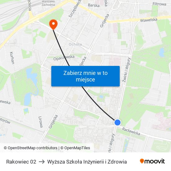 Rakowiec 02 to Wyższa Szkoła Inżynierii i Zdrowia map