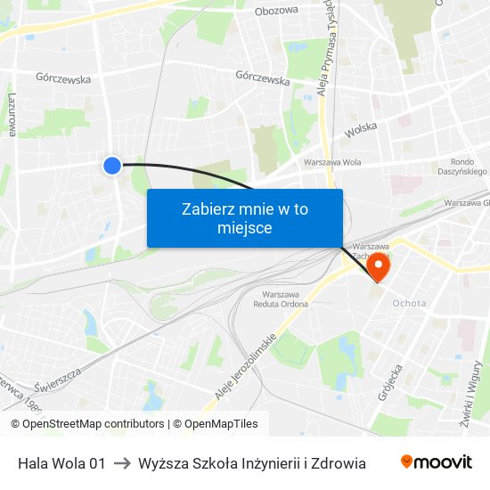 Hala Wola to Wyższa Szkoła Inżynierii i Zdrowia map