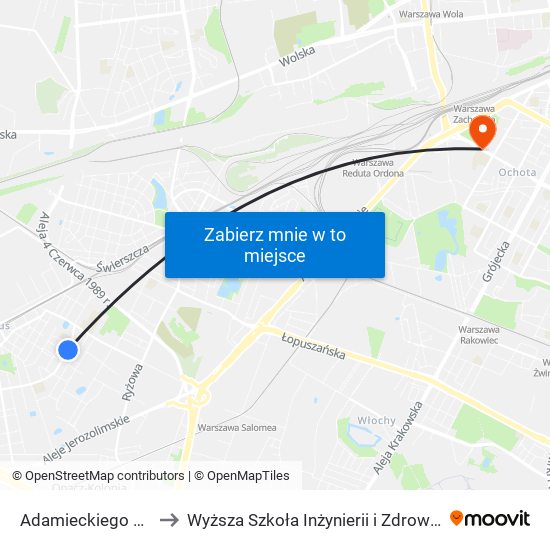 Adamieckiego 02 to Wyższa Szkoła Inżynierii i Zdrowia map