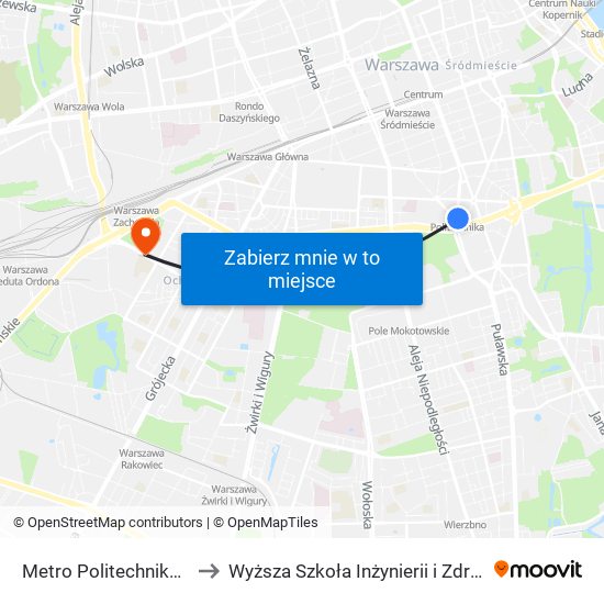 Metro Politechnika to Wyższa Szkoła Inżynierii i Zdrowia map