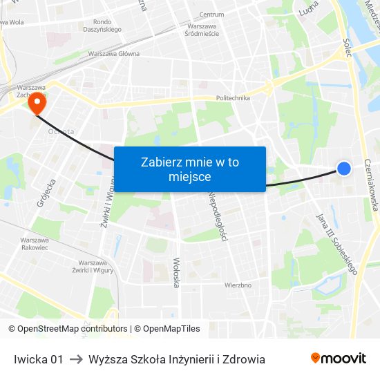 Iwicka to Wyższa Szkoła Inżynierii i Zdrowia map