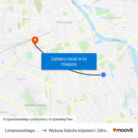 Limanowskiego to Wyższa Szkoła Inżynierii i Zdrowia map