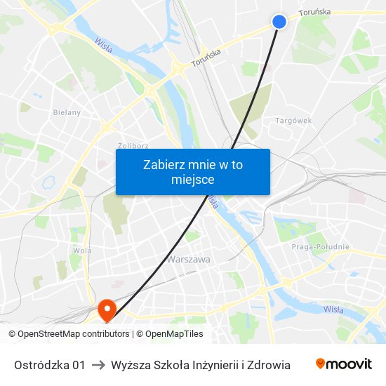 Ostródzka 01 to Wyższa Szkoła Inżynierii i Zdrowia map