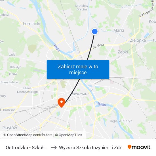 Ostródzka - Szkoła 01 to Wyższa Szkoła Inżynierii i Zdrowia map