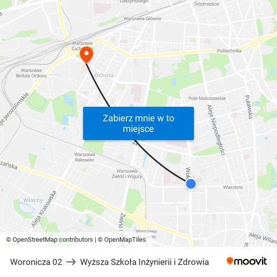 Woronicza 02 to Wyższa Szkoła Inżynierii i Zdrowia map