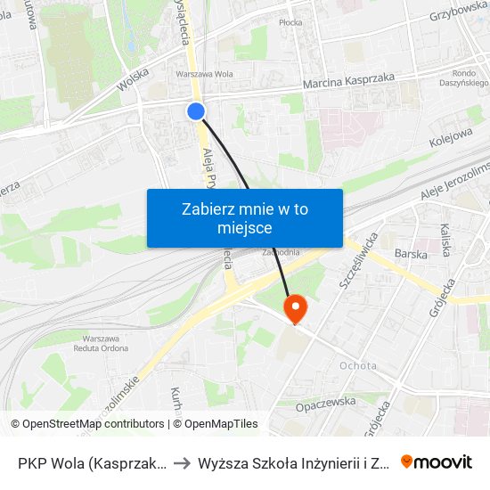 PKP Wola (Kasprzaka) to Wyższa Szkoła Inżynierii i Zdrowia map