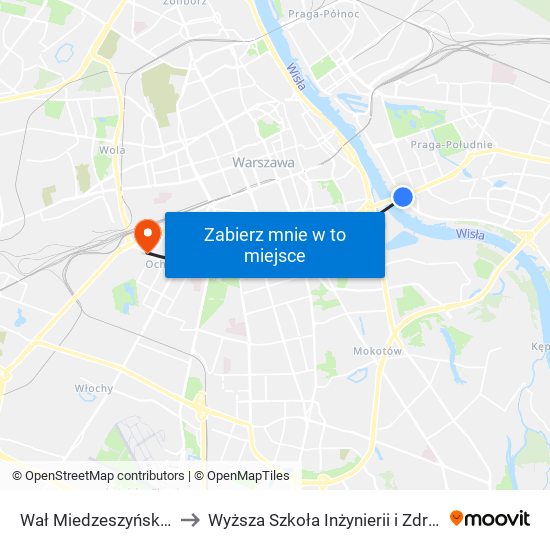 Wał Miedzeszyński to Wyższa Szkoła Inżynierii i Zdrowia map