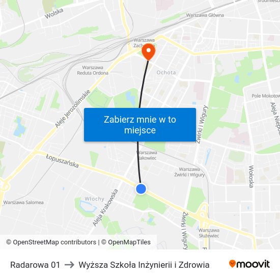 Radarowa to Wyższa Szkoła Inżynierii i Zdrowia map