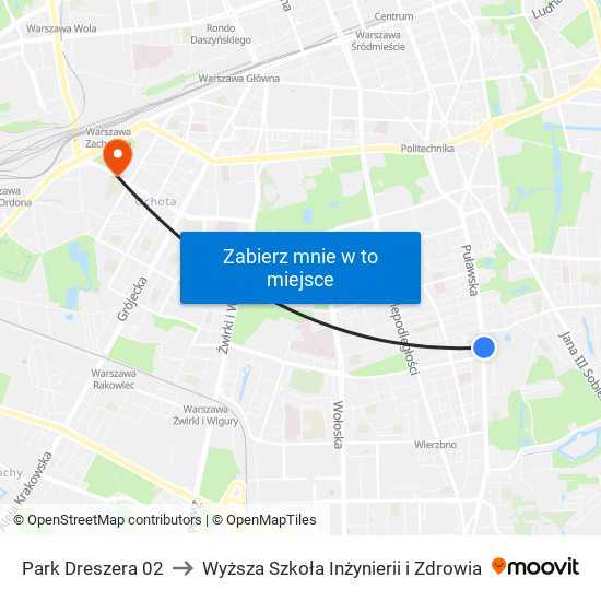 Park Dreszera to Wyższa Szkoła Inżynierii i Zdrowia map