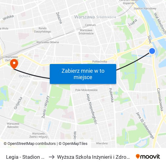 Legia-Stadion to Wyższa Szkoła Inżynierii i Zdrowia map