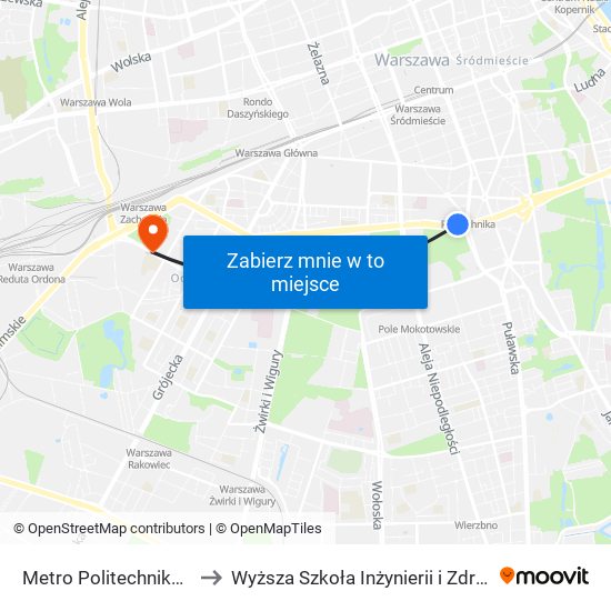 Metro Politechnika to Wyższa Szkoła Inżynierii i Zdrowia map