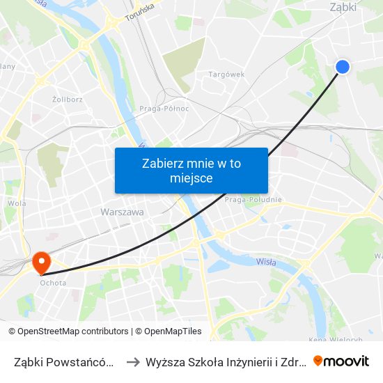 Ząbki Powstańców 01 to Wyższa Szkoła Inżynierii i Zdrowia map