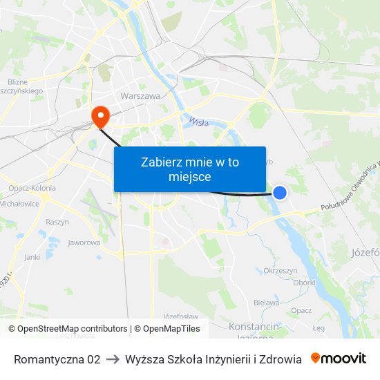 Romantyczna 02 to Wyższa Szkoła Inżynierii i Zdrowia map