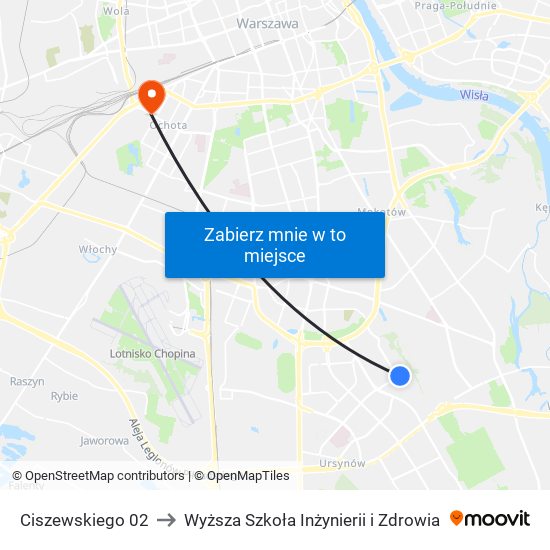 Ciszewskiego to Wyższa Szkoła Inżynierii i Zdrowia map