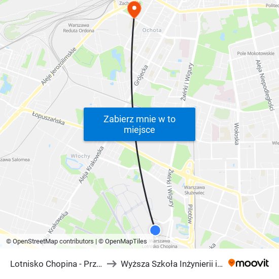 Lotnisko Chopina-Przyloty to Wyższa Szkoła Inżynierii i Zdrowia map