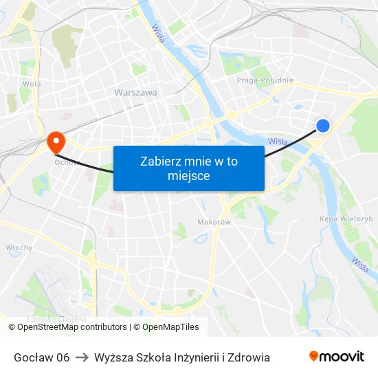 Gocław to Wyższa Szkoła Inżynierii i Zdrowia map