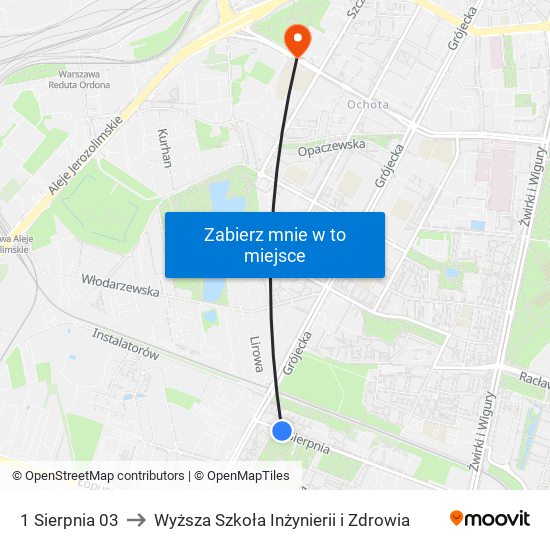 1 Sierpnia 03 to Wyższa Szkoła Inżynierii i Zdrowia map