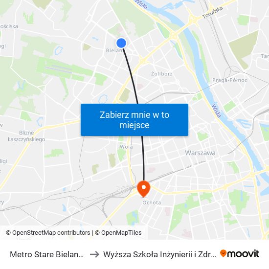 Metro Stare Bielany 01 to Wyższa Szkoła Inżynierii i Zdrowia map