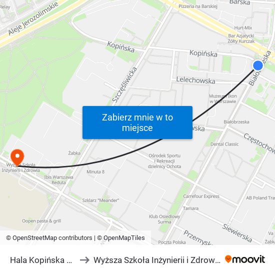 Hala Kopińska 04 to Wyższa Szkoła Inżynierii i Zdrowia map