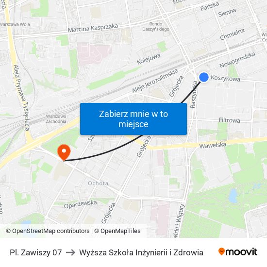 Pl. Zawiszy 07 to Wyższa Szkoła Inżynierii i Zdrowia map