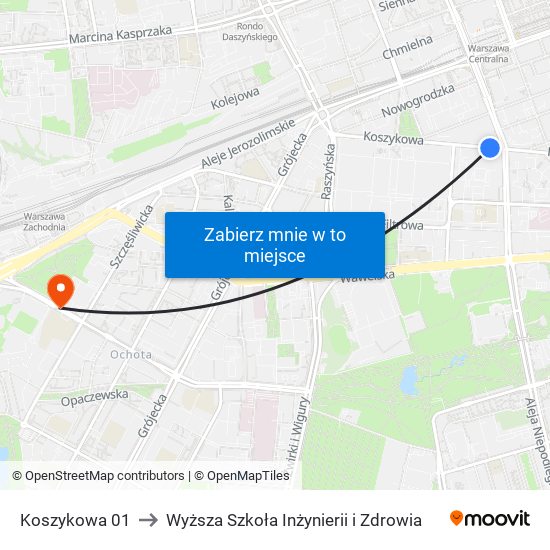 Koszykowa to Wyższa Szkoła Inżynierii i Zdrowia map