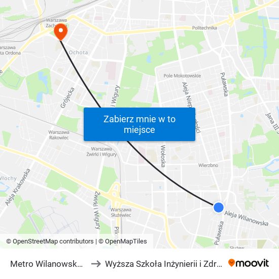 Metro Wilanowska 08 to Wyższa Szkoła Inżynierii i Zdrowia map