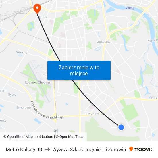 Metro Kabaty 03 to Wyższa Szkoła Inżynierii i Zdrowia map