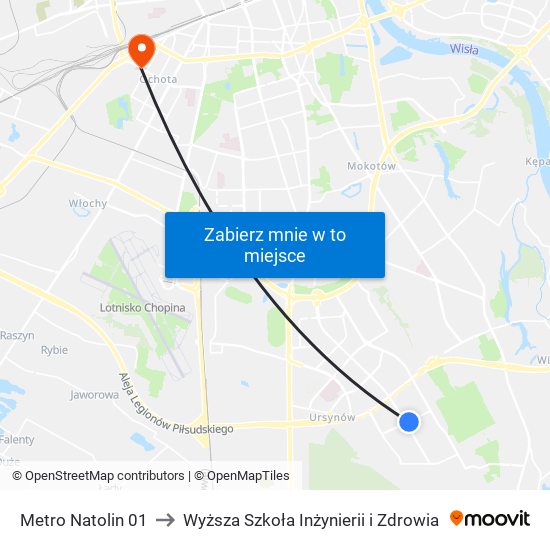 Metro Natolin 01 to Wyższa Szkoła Inżynierii i Zdrowia map