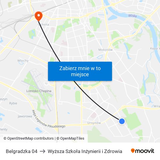 Belgradzka 04 to Wyższa Szkoła Inżynierii i Zdrowia map