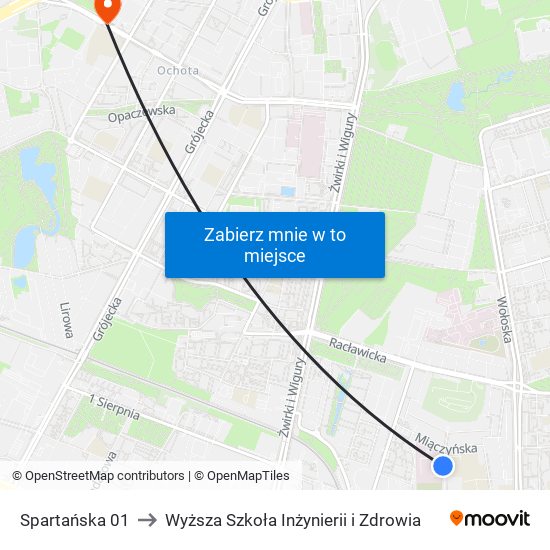 Spartańska 01 to Wyższa Szkoła Inżynierii i Zdrowia map