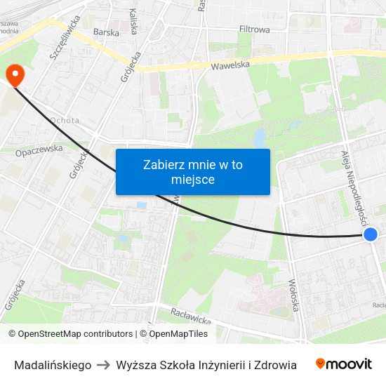 Madalińskiego to Wyższa Szkoła Inżynierii i Zdrowia map