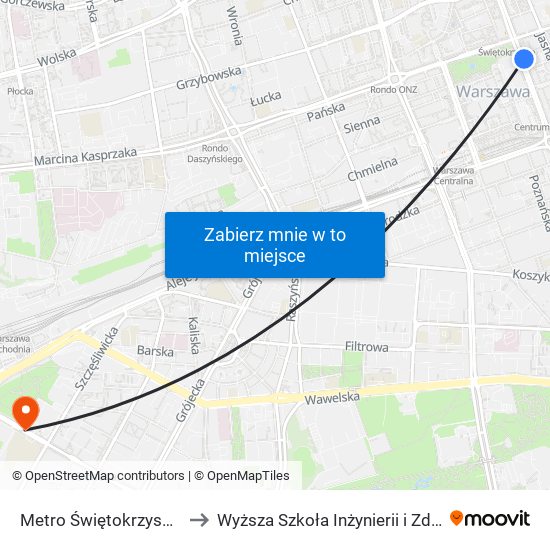 Metro Świętokrzyska to Wyższa Szkoła Inżynierii i Zdrowia map