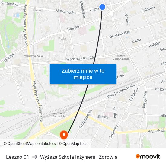 Leszno to Wyższa Szkoła Inżynierii i Zdrowia map