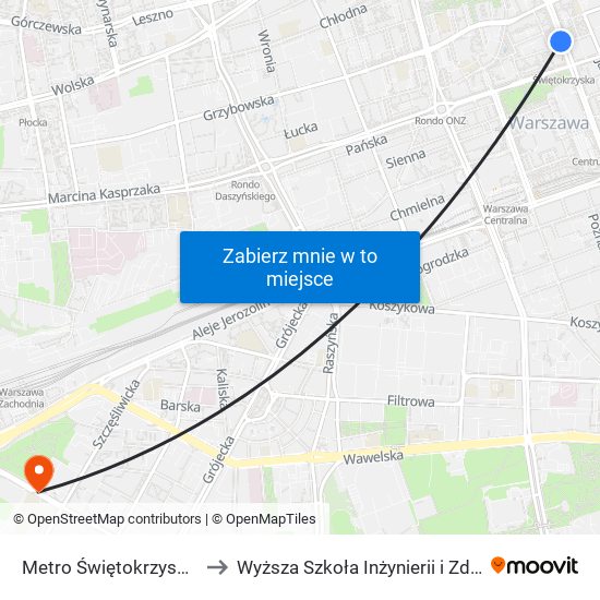 Metro Świętokrzyska 01 to Wyższa Szkoła Inżynierii i Zdrowia map