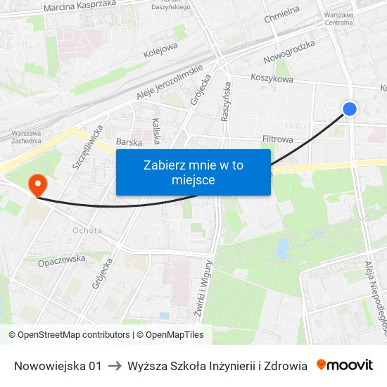 Nowowiejska 01 to Wyższa Szkoła Inżynierii i Zdrowia map