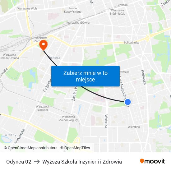 Odyńca to Wyższa Szkoła Inżynierii i Zdrowia map