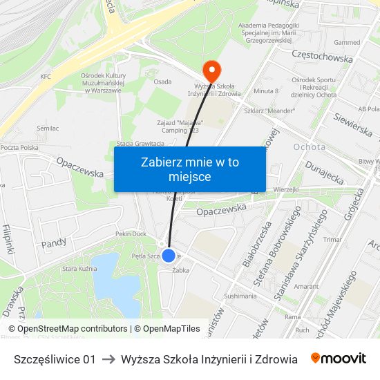 Szczęśliwice 01 to Wyższa Szkoła Inżynierii i Zdrowia map