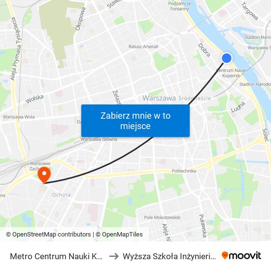 Metro Centrum Nauki Kopernik 02 to Wyższa Szkoła Inżynierii i Zdrowia map