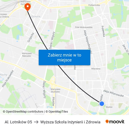 Al. Lotników 05 to Wyższa Szkoła Inżynierii i Zdrowia map