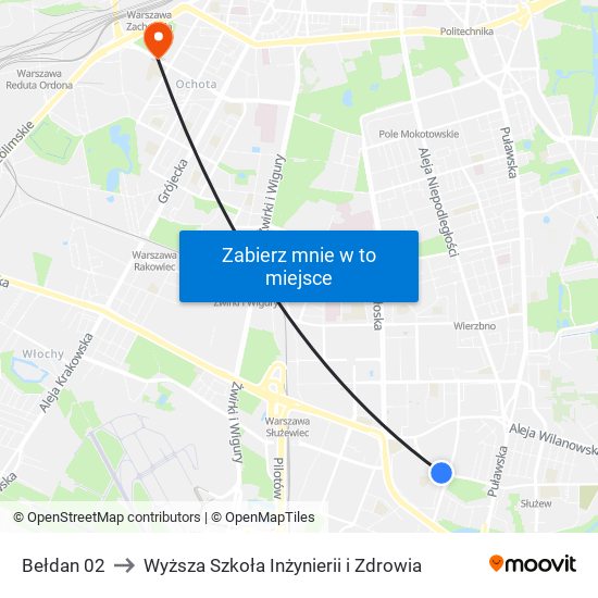 Bełdan to Wyższa Szkoła Inżynierii i Zdrowia map