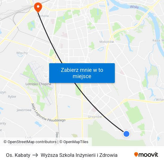 Os. Kabaty to Wyższa Szkoła Inżynierii i Zdrowia map